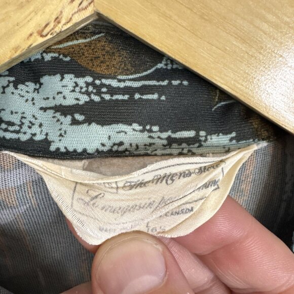 Vintage 70s Sears Disco Shirt Brown Blue Abstract Floral Long Collar Men 16.5 L - Picture 5 of 5